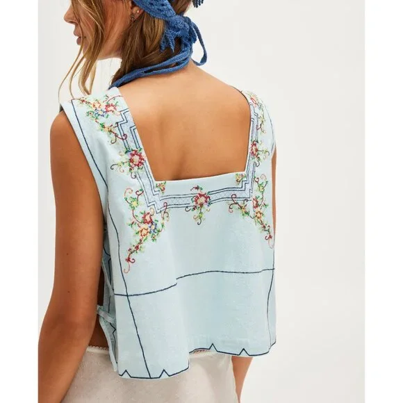 FREE PEOPLE Garden Wall Top / Blue Combo - Picture 2 of 8